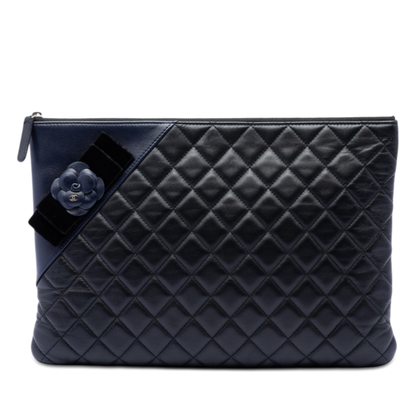 Chanel Large Quilted Lambskin Camellia O Case Clutch