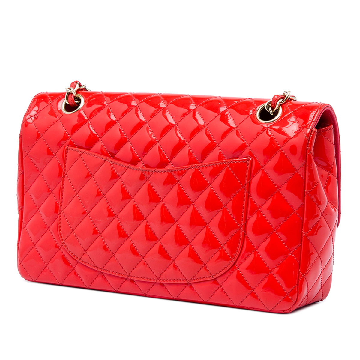 Chanel Medium Classic Patent Valentines Heart Charms Single Flap — Red
