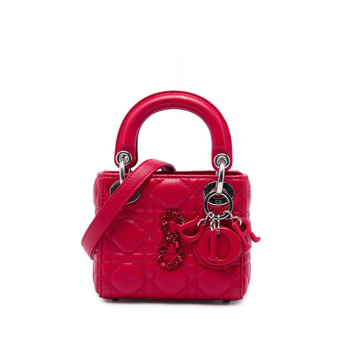 Dior Mini Lambskin Cannage 8 Crystal Lady Dior — Red