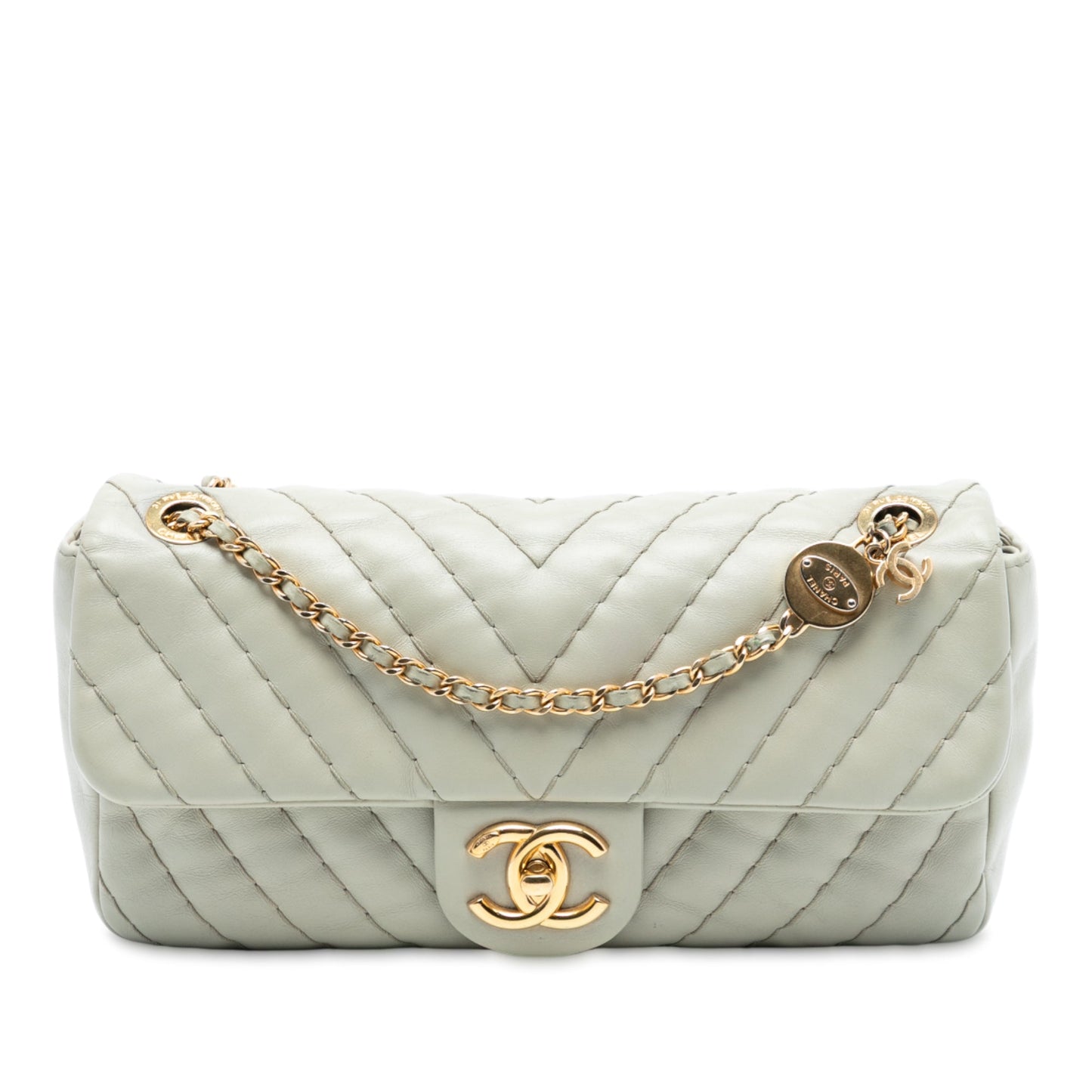 Chanel Medium Double Stitch Chevron Lambskin Single Flap