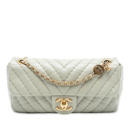 Chanel Medium Double Stitch Chevron Lambskin Single Flap