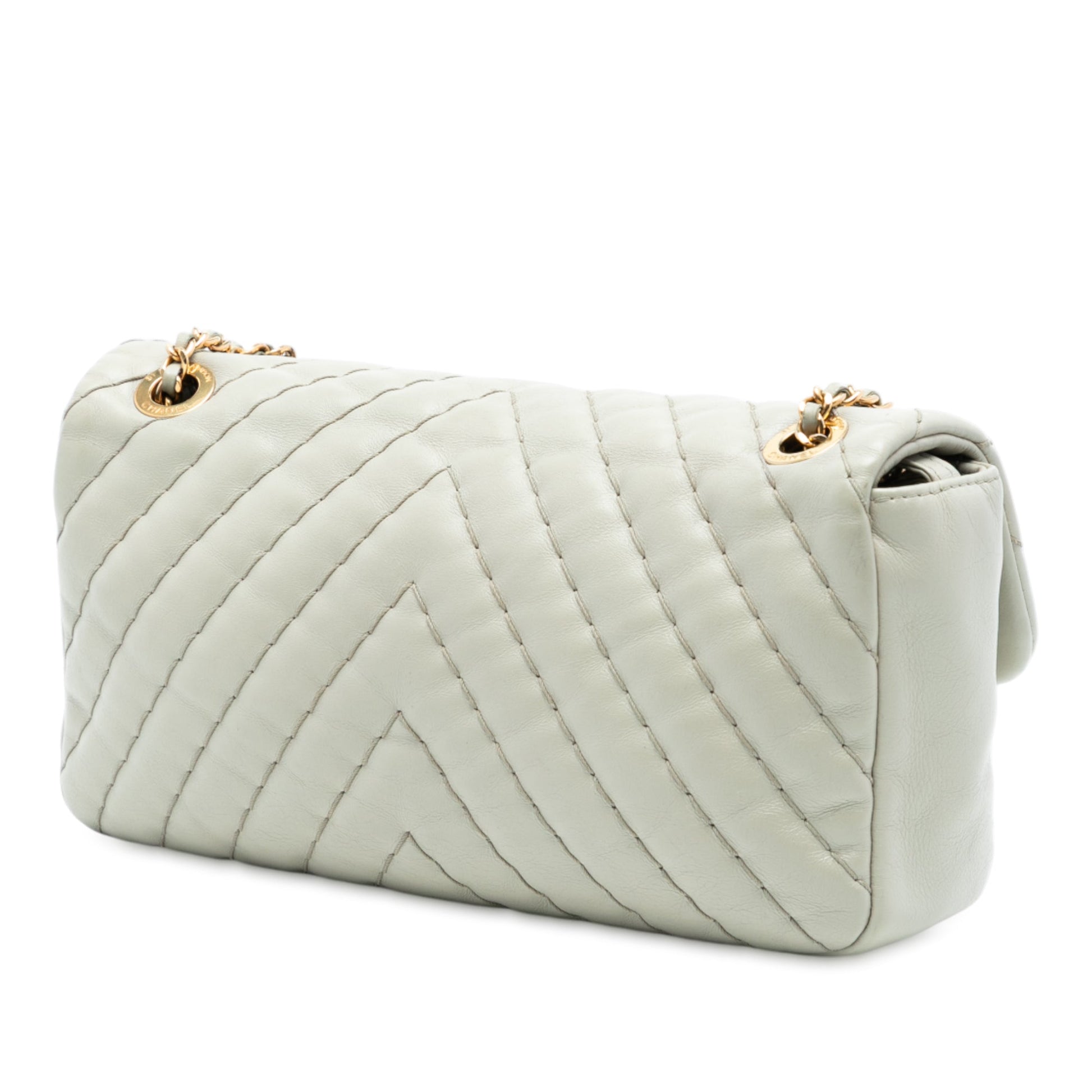 Chanel Medium Double Stitch Chevron Lambskin Single Flap