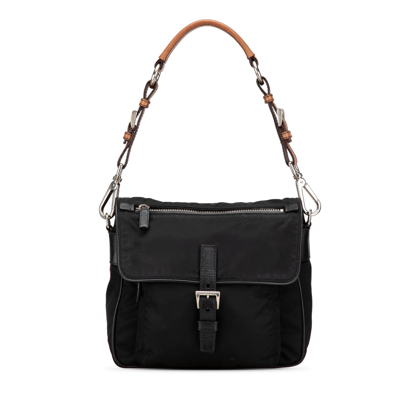 Prada Saffiano Trimmed Tessuto Shoulder Bag
