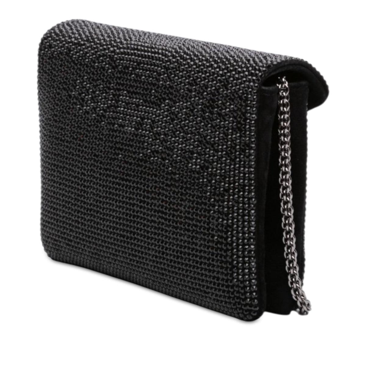 Valentino Small Crystal Embellished Suede One Stud Clutch with Chain