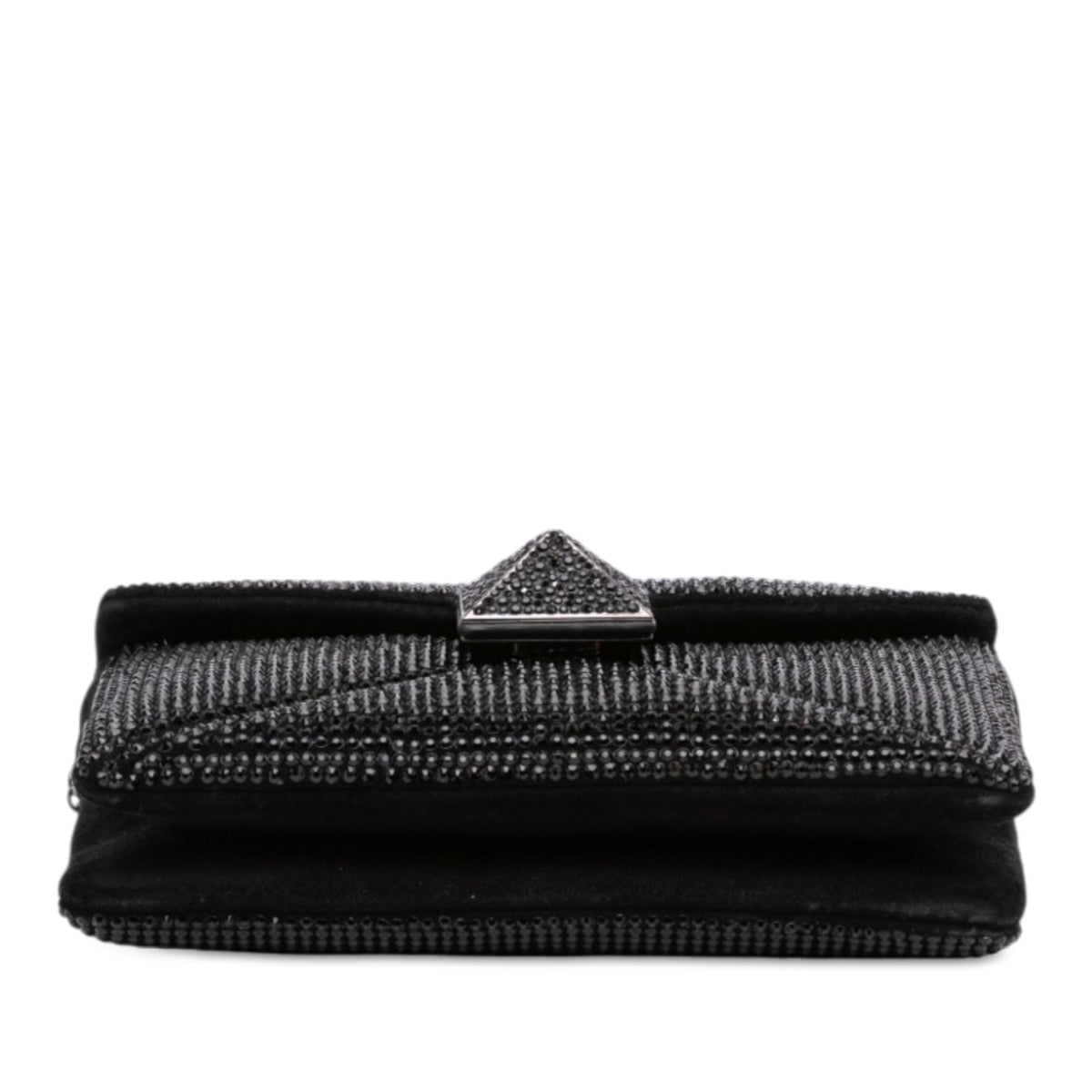Valentino Small Crystal Embellished Suede One Stud Clutch with Chain