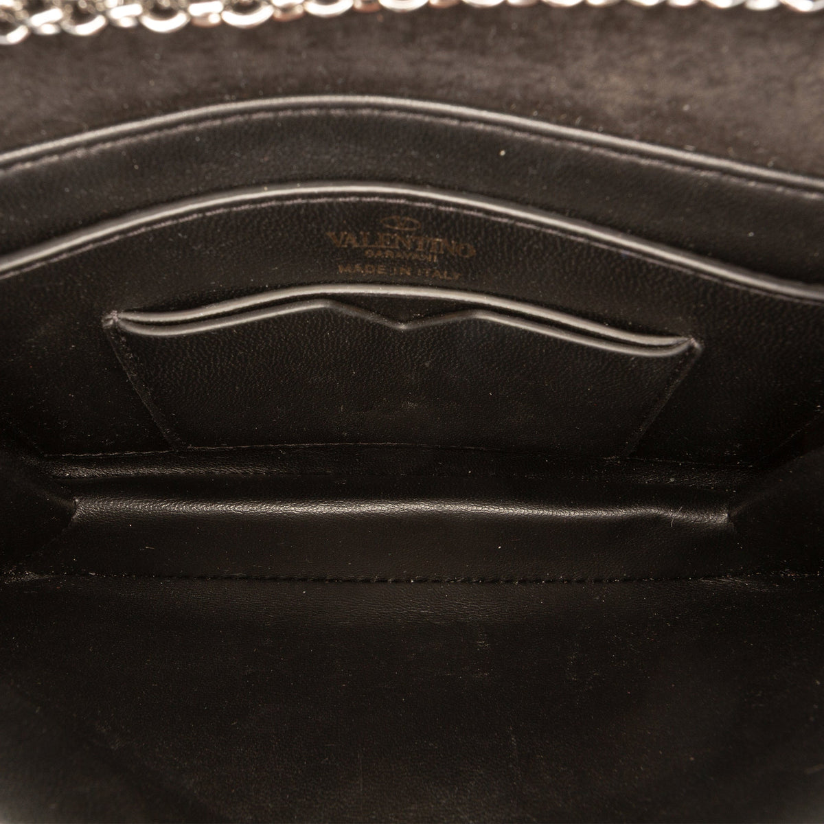 Valentino Small Crystal Embellished Suede One Stud Clutch with Chain
