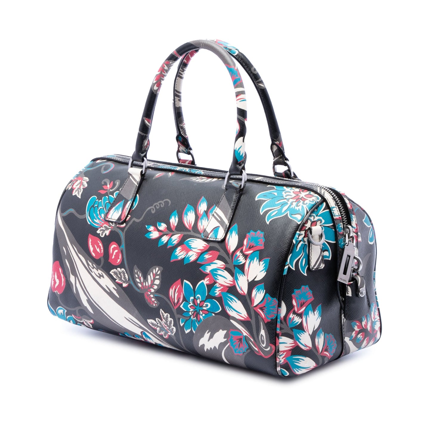 Prada Saffiano Lux Floral Print Boston Bag