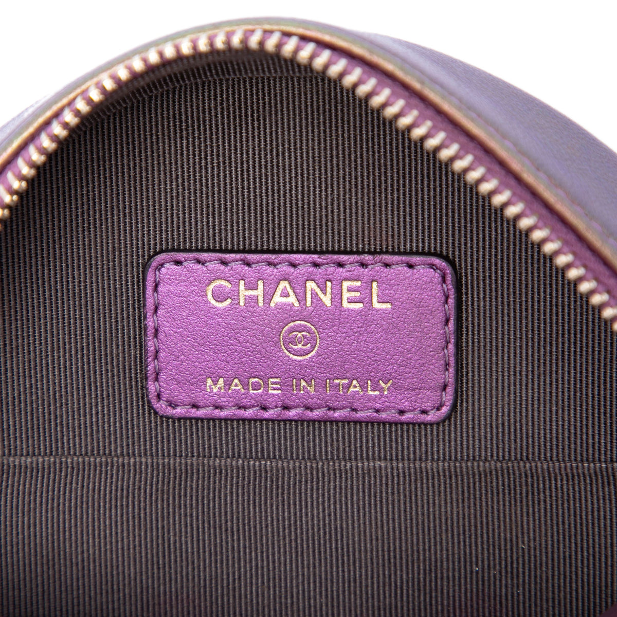 Chanel Quilted Iridescent Lambskin Round Clutch With Chain