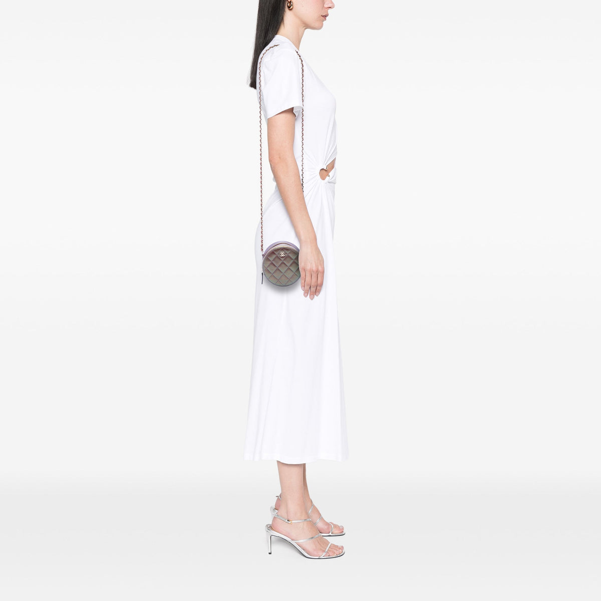 Chanel Quilted Iridescent Lambskin Round Clutch With Chain
