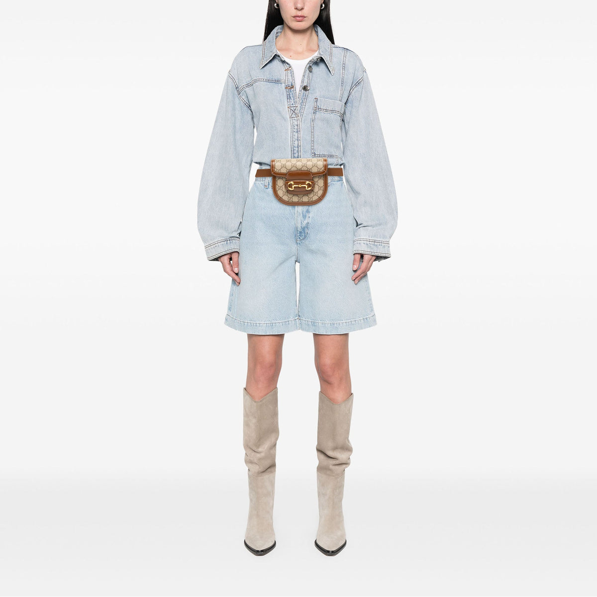 Gucci GG Supreme Horsebit 1955 Rounded Belt Bag — Beige