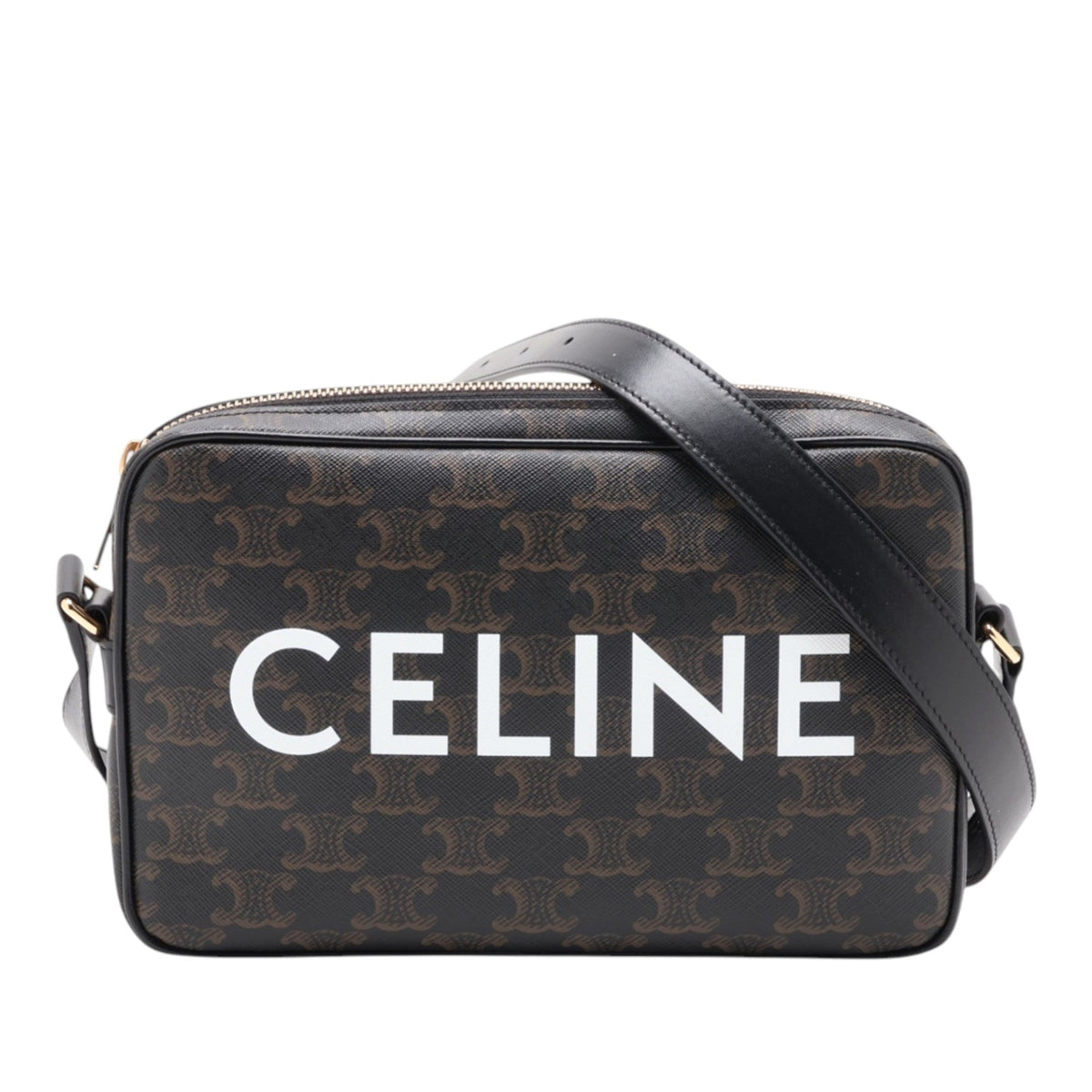 Celine Medium Triomphe Coated Canvas Logo Crossbody — Black