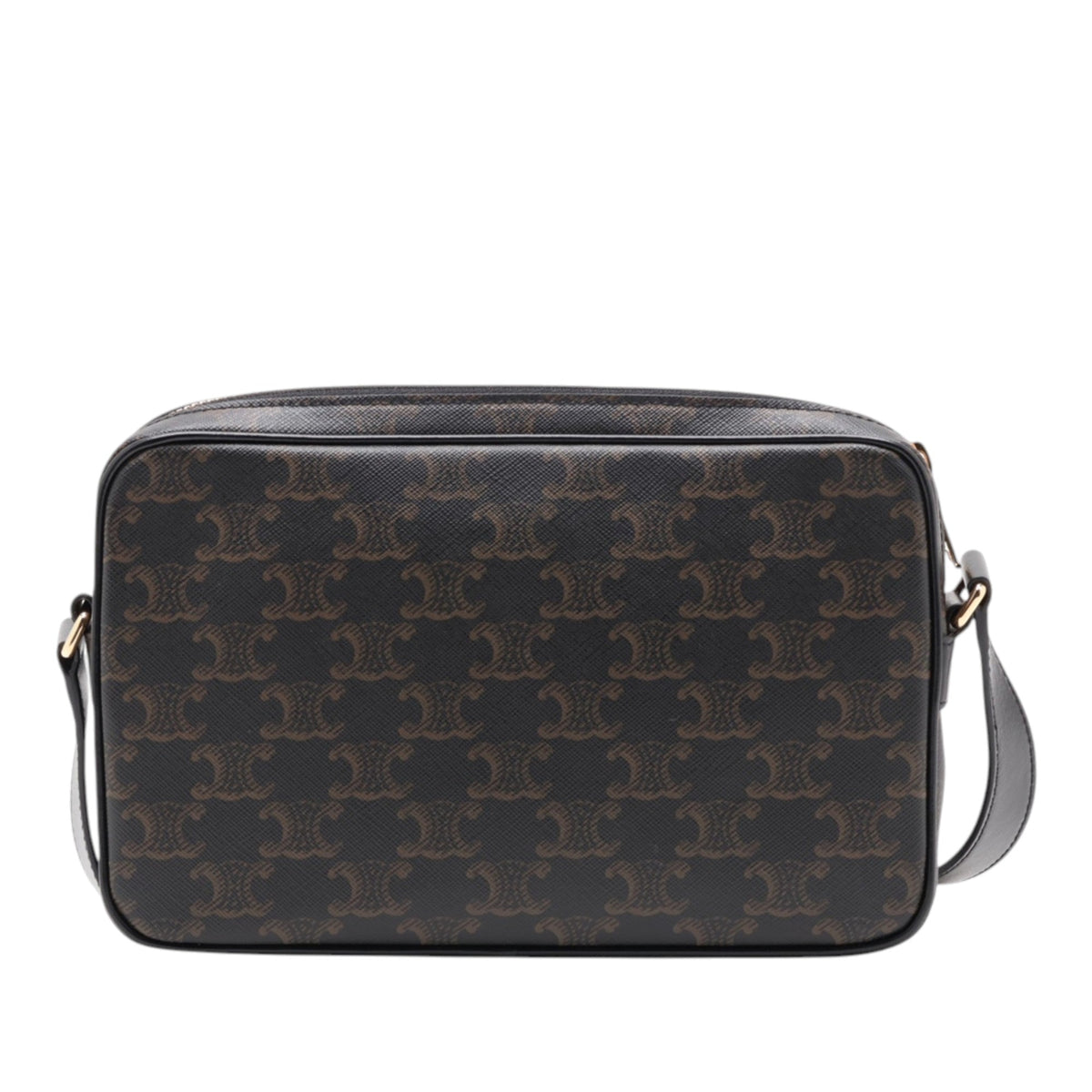 Celine Medium Triomphe Coated Canvas Logo Crossbody — Black