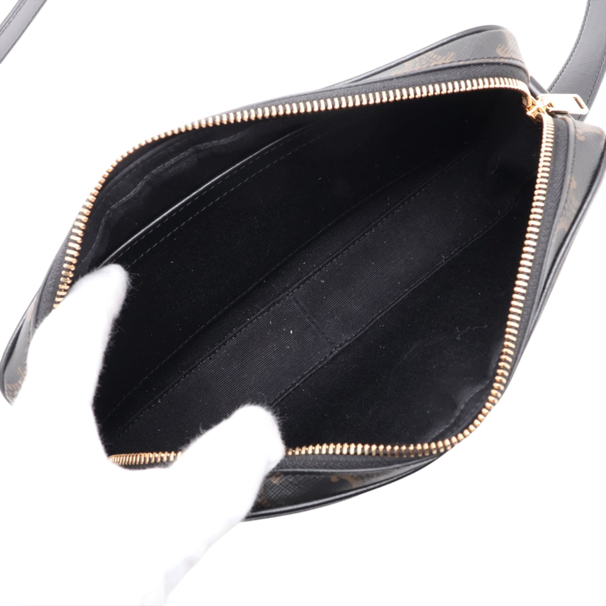 Celine Medium Triomphe Coated Canvas Logo Crossbody — Black