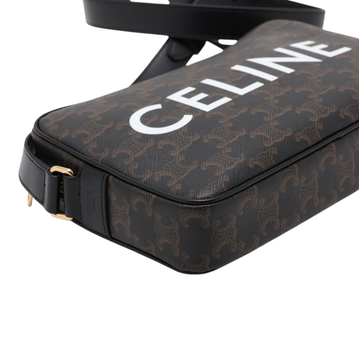 Celine Medium Triomphe Coated Canvas Logo Crossbody — Black