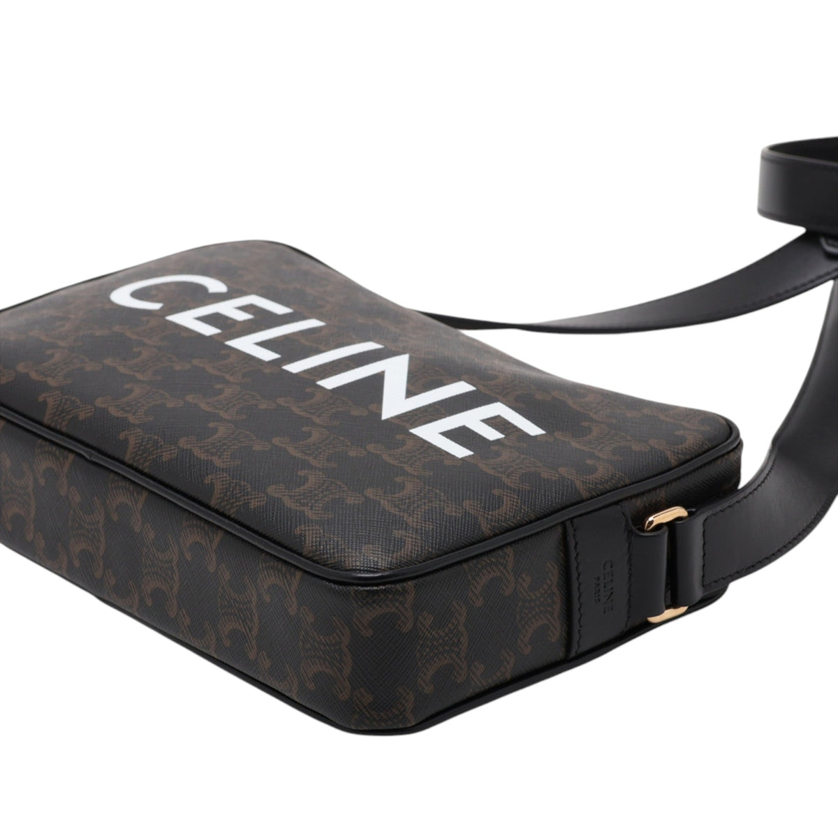 Celine Medium Triomphe Coated Canvas Logo Crossbody — Black