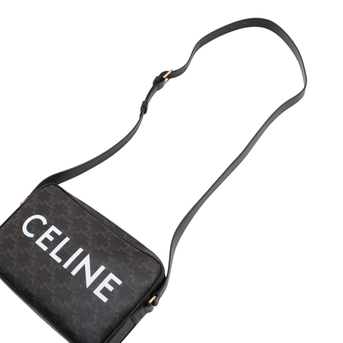 Celine Medium Triomphe Coated Canvas Logo Crossbody — Black