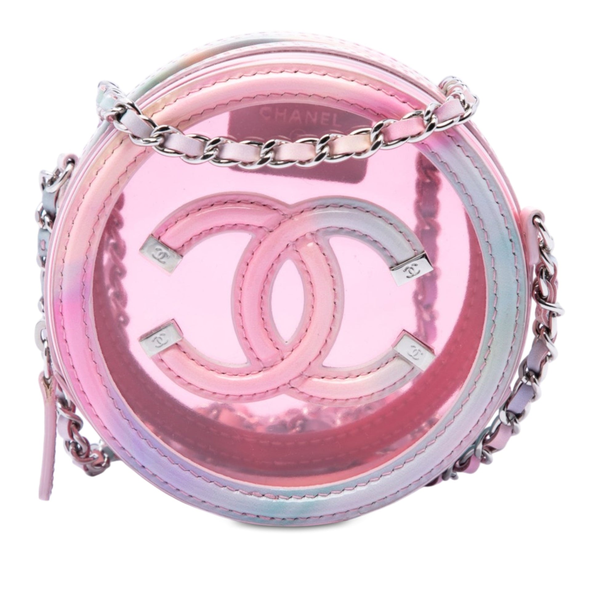 Chanel PVC and Lambskin CC Filigree Round Clutch with Chain