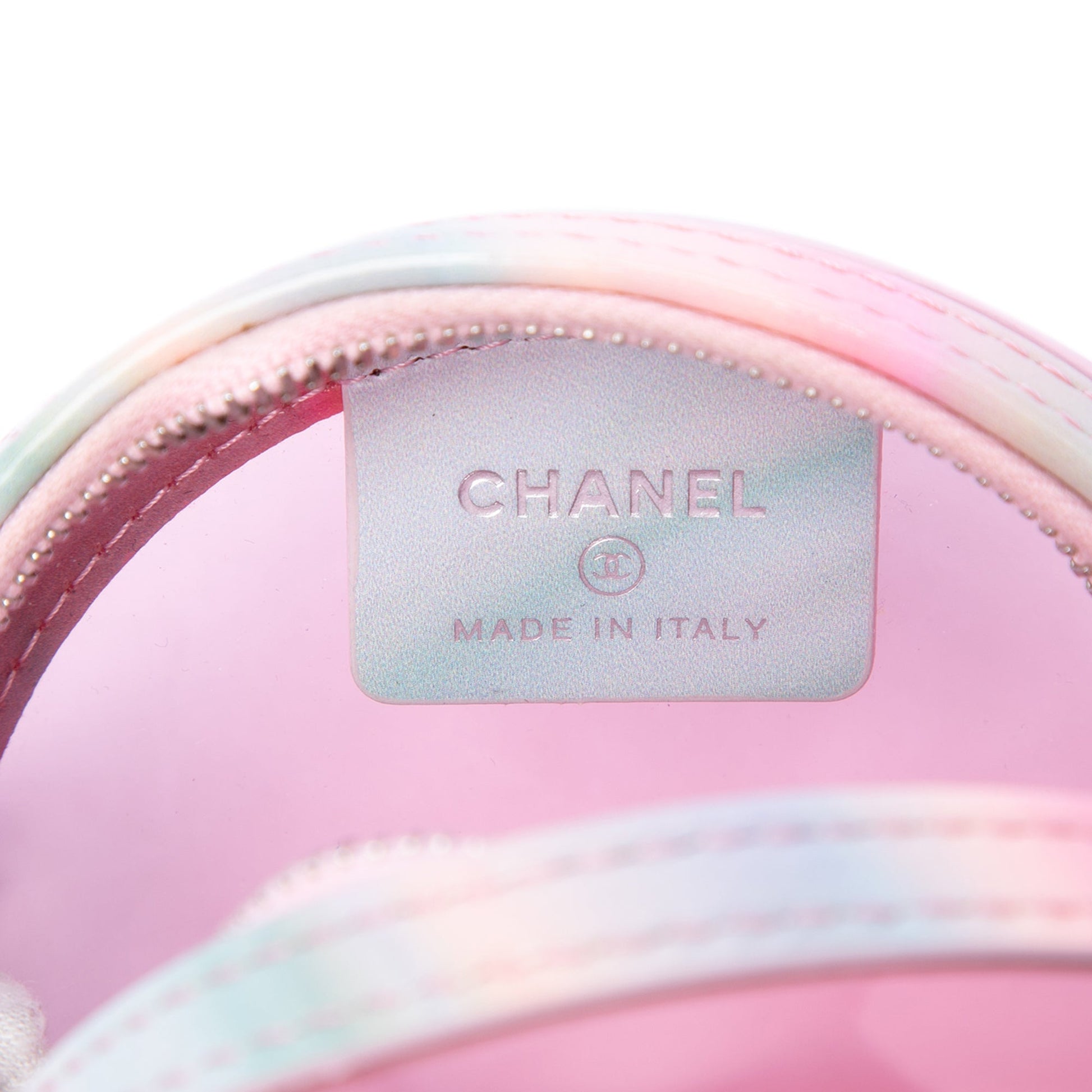 Chanel PVC and Lambskin CC Filigree Round Clutch with Chain