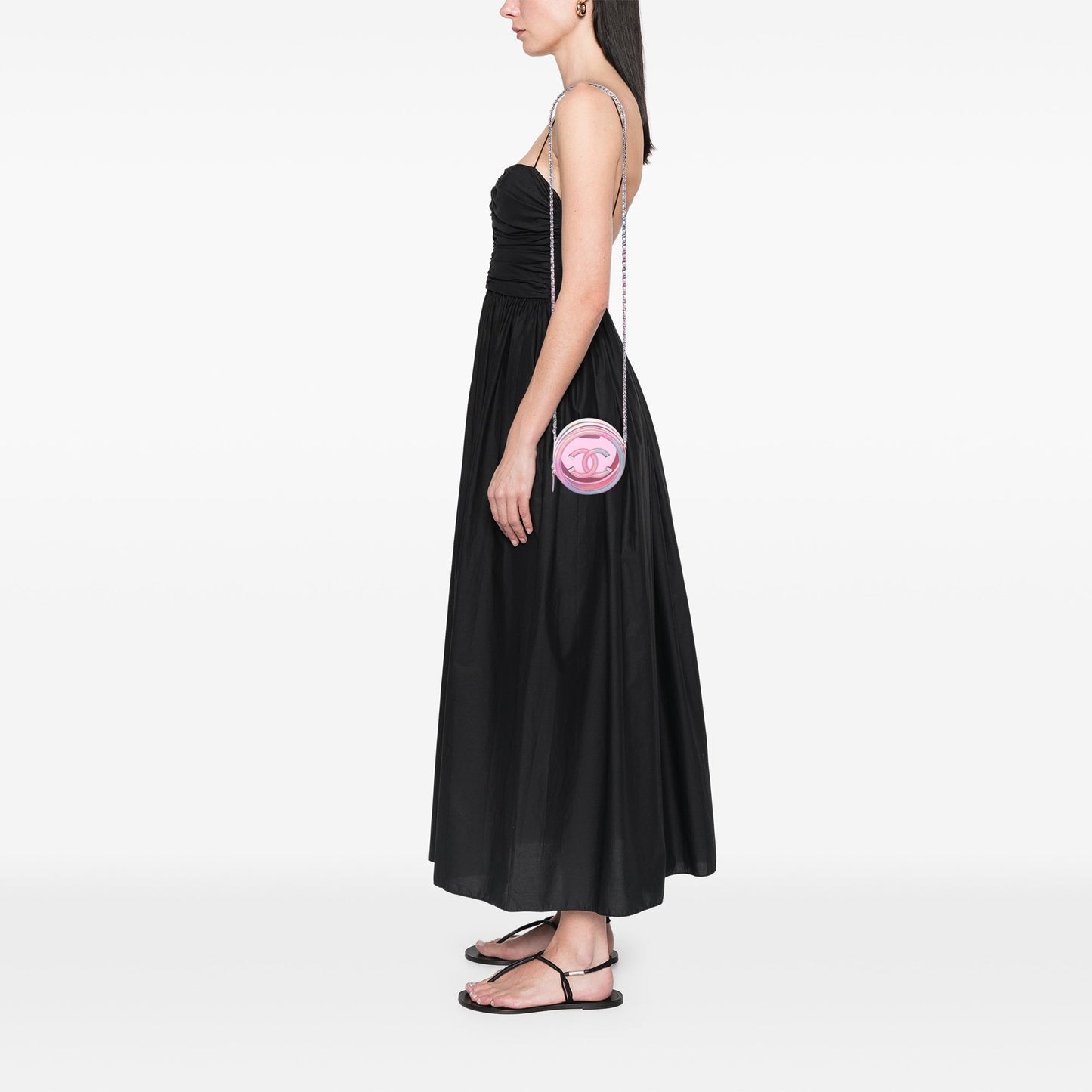 Chanel PVC and Lambskin CC Filigree Round Clutch with Chain