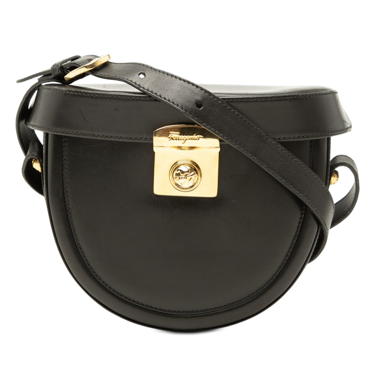 Ferragamo Leather Half Moon Crossbody — Black