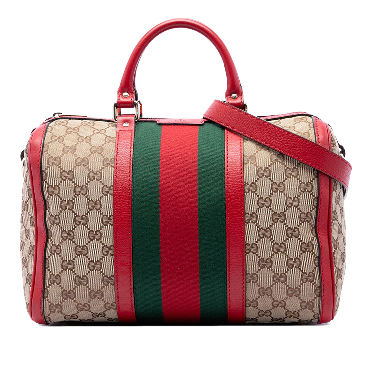 Gucci Medium GG Canvas Web Joy Boston Bag — Red