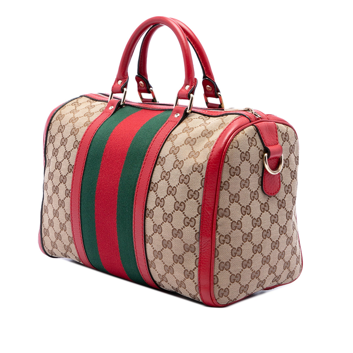 Gucci Medium GG Canvas Web Joy Boston Bag — Red