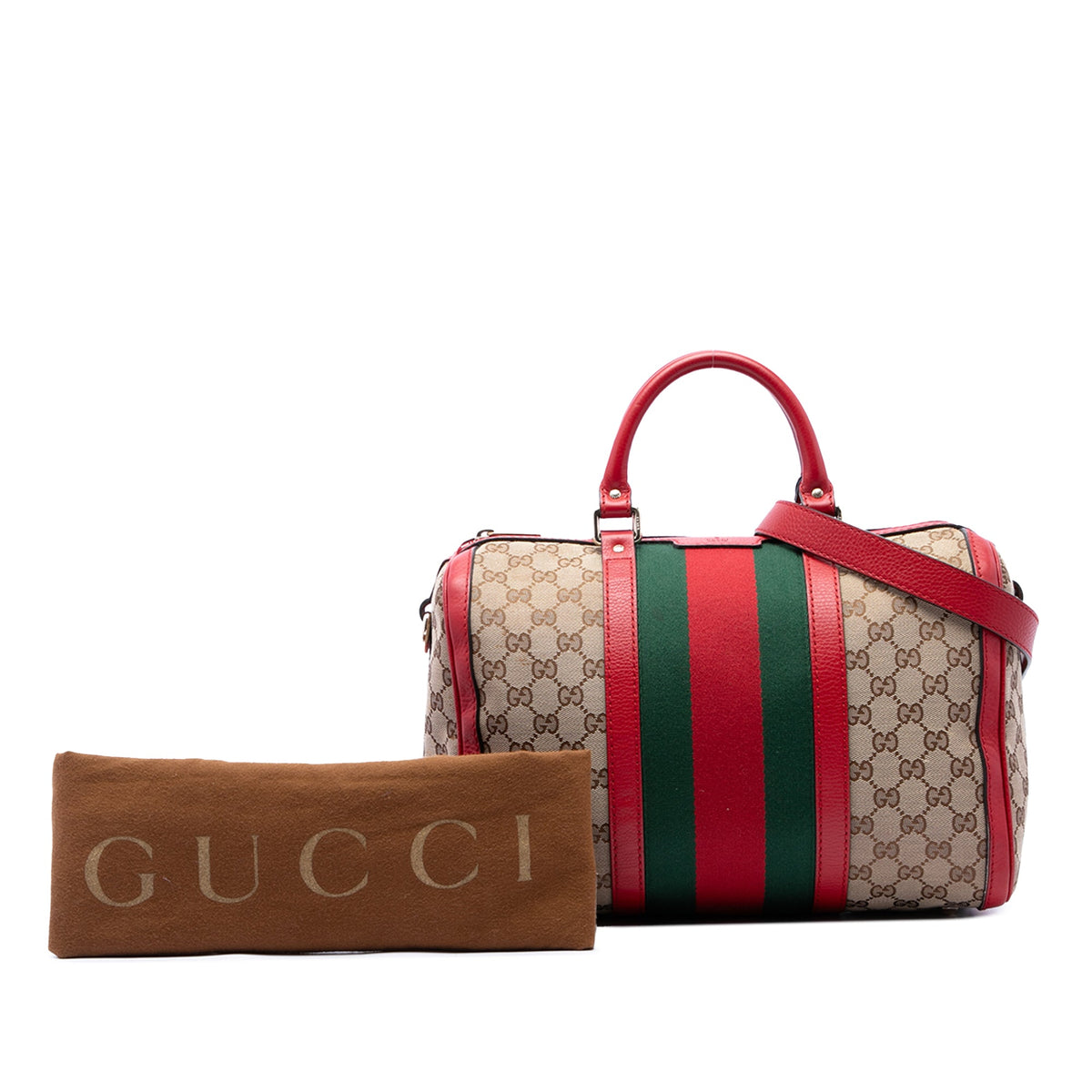 Gucci Medium GG Canvas Web Joy Boston Bag — Red