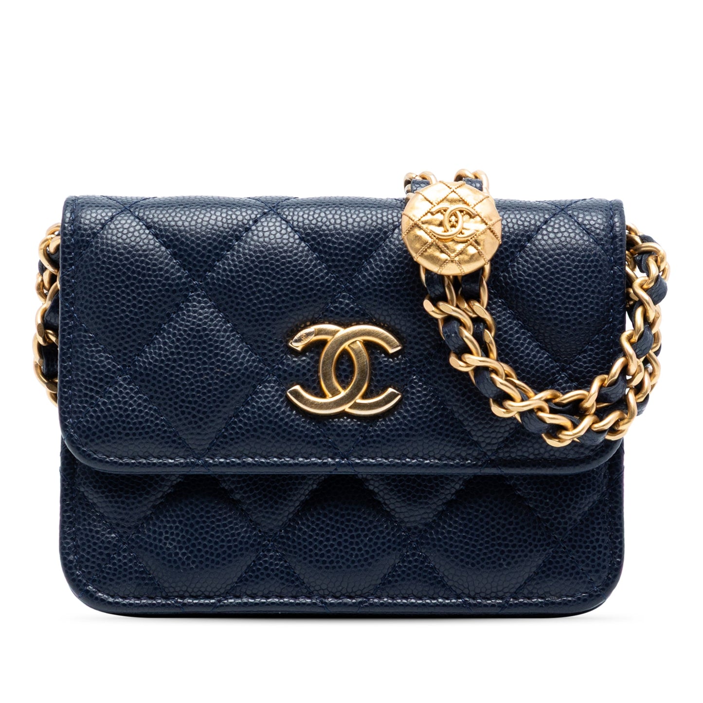 Quilted Caviar Twist Your Buttons Coin Purse With Chain
