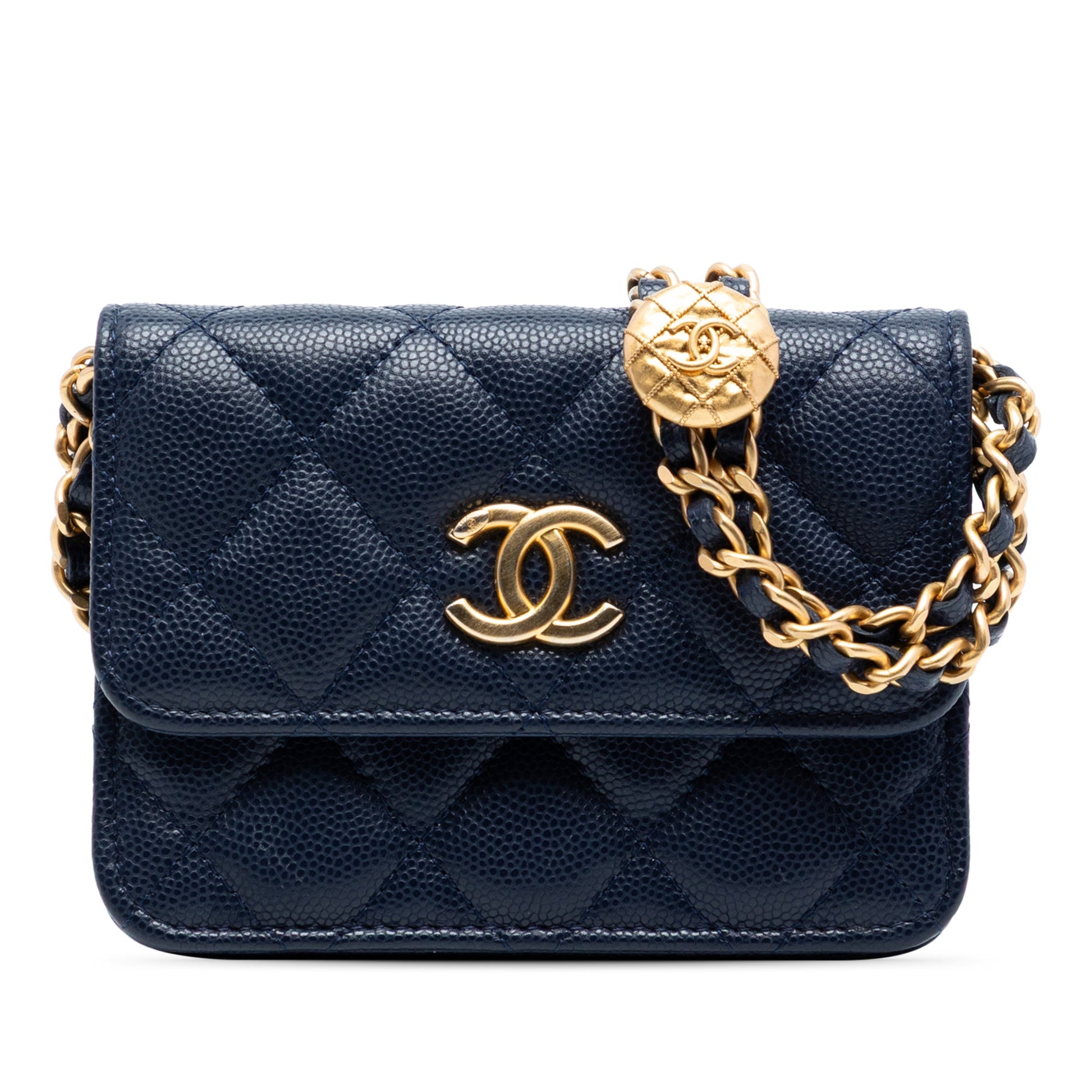 Quilted Caviar Twist Your Buttons Coin Purse With Chain