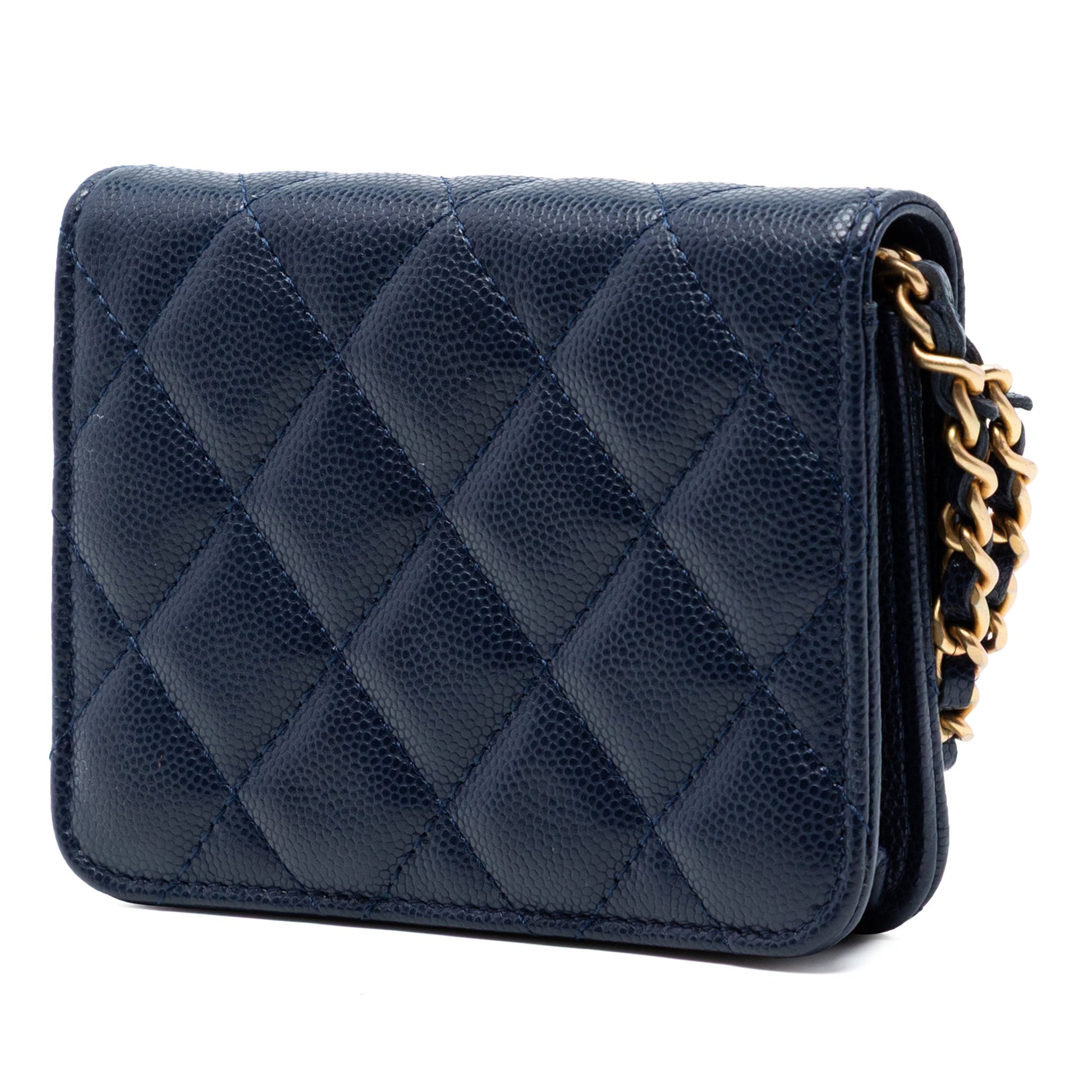 Quilted Caviar Twist Your Buttons Coin Purse With Chain