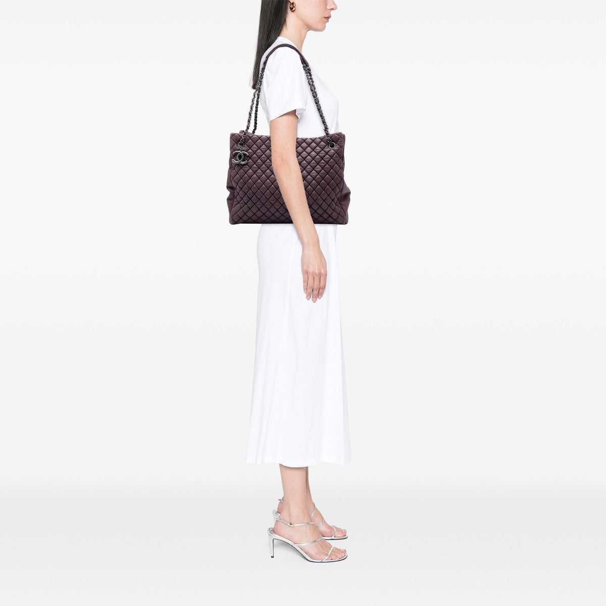 Chanel Large Quilted Iridescent Calfskin New Bubble Tote — Purple