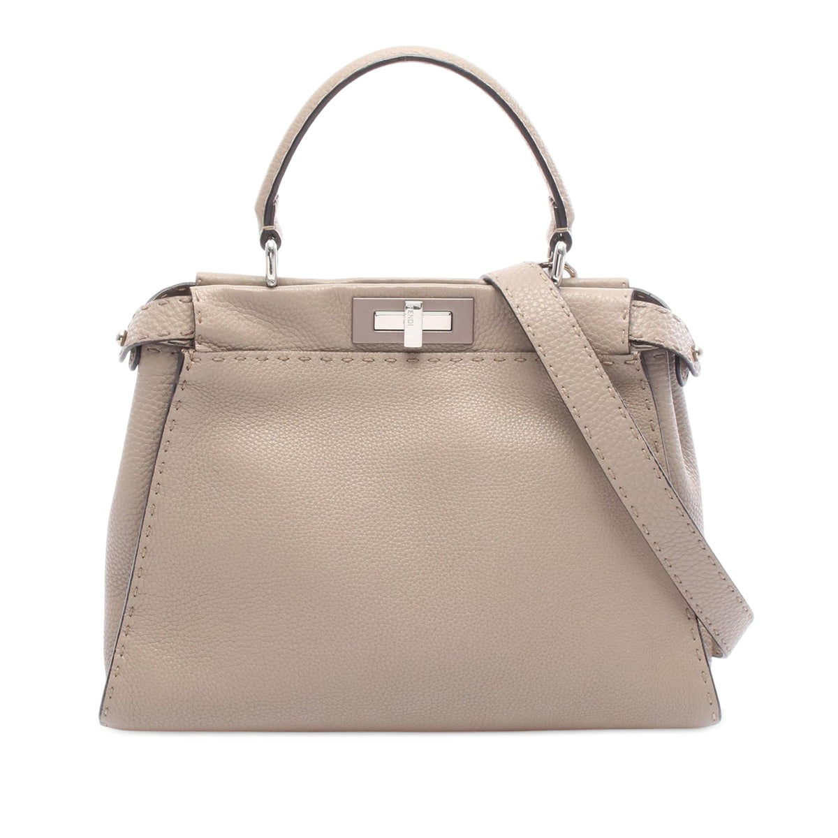 Fendi Leather Selleria Peekaboo Iconic Satchel — Gray
