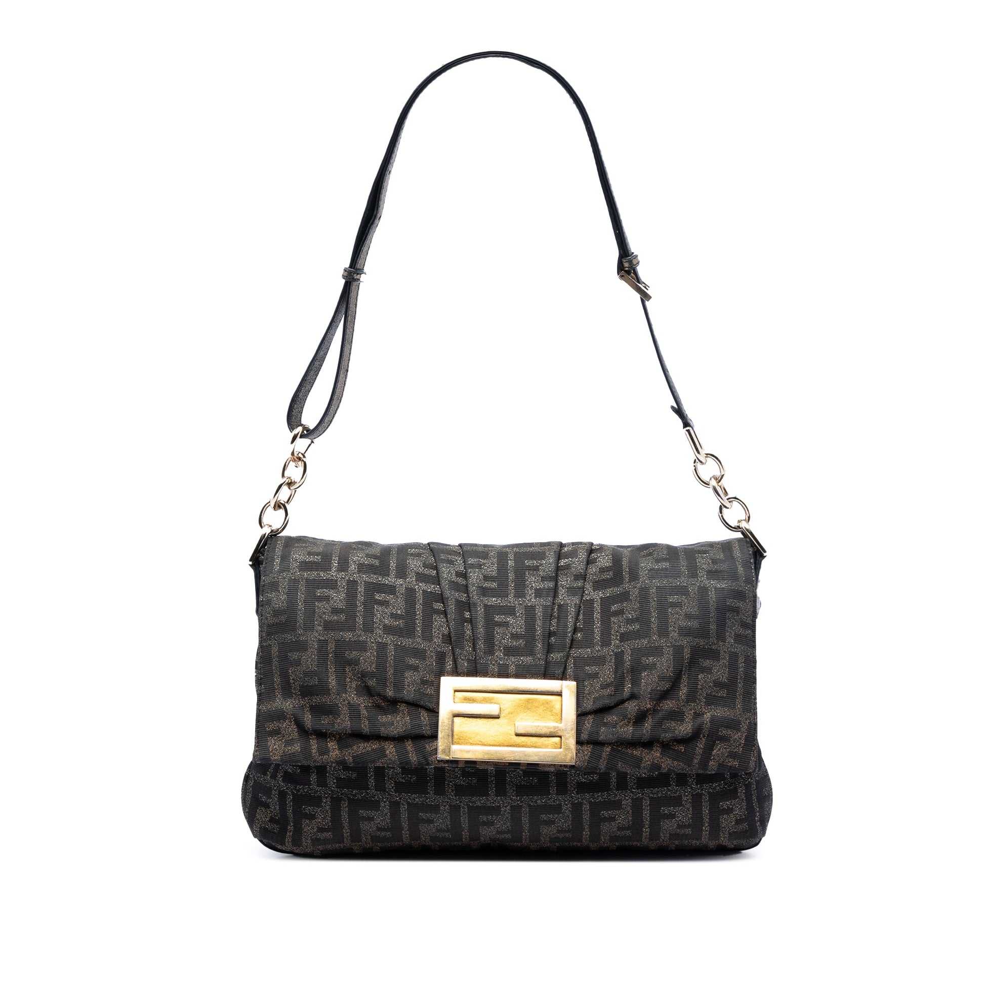 Fendi Large Zucca Canvas Mia Flap Shoulder Bag