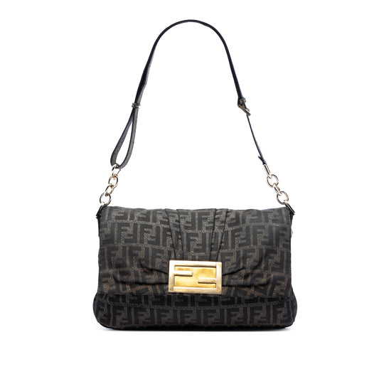 Fendi Large Zucca Canvas Mia Flap Shoulder Bag