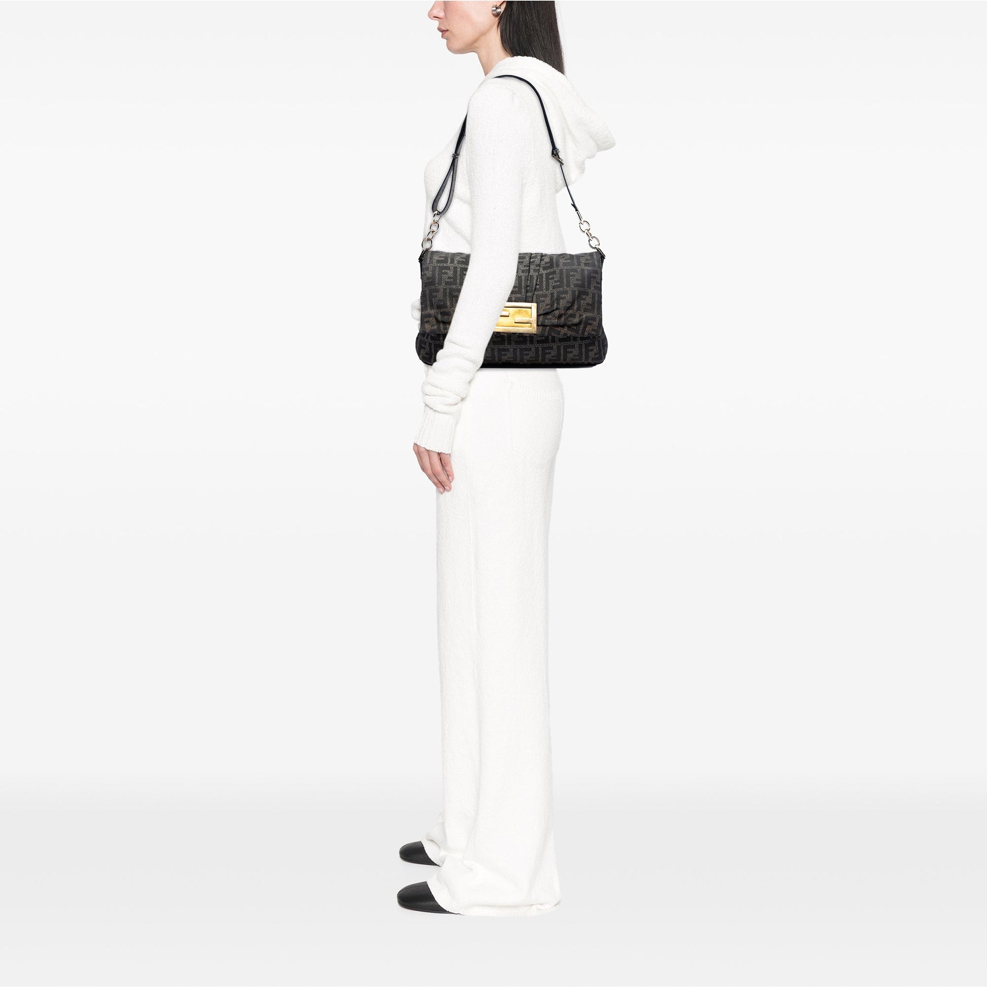 Fendi Large Zucca Canvas Mia Flap Shoulder Bag