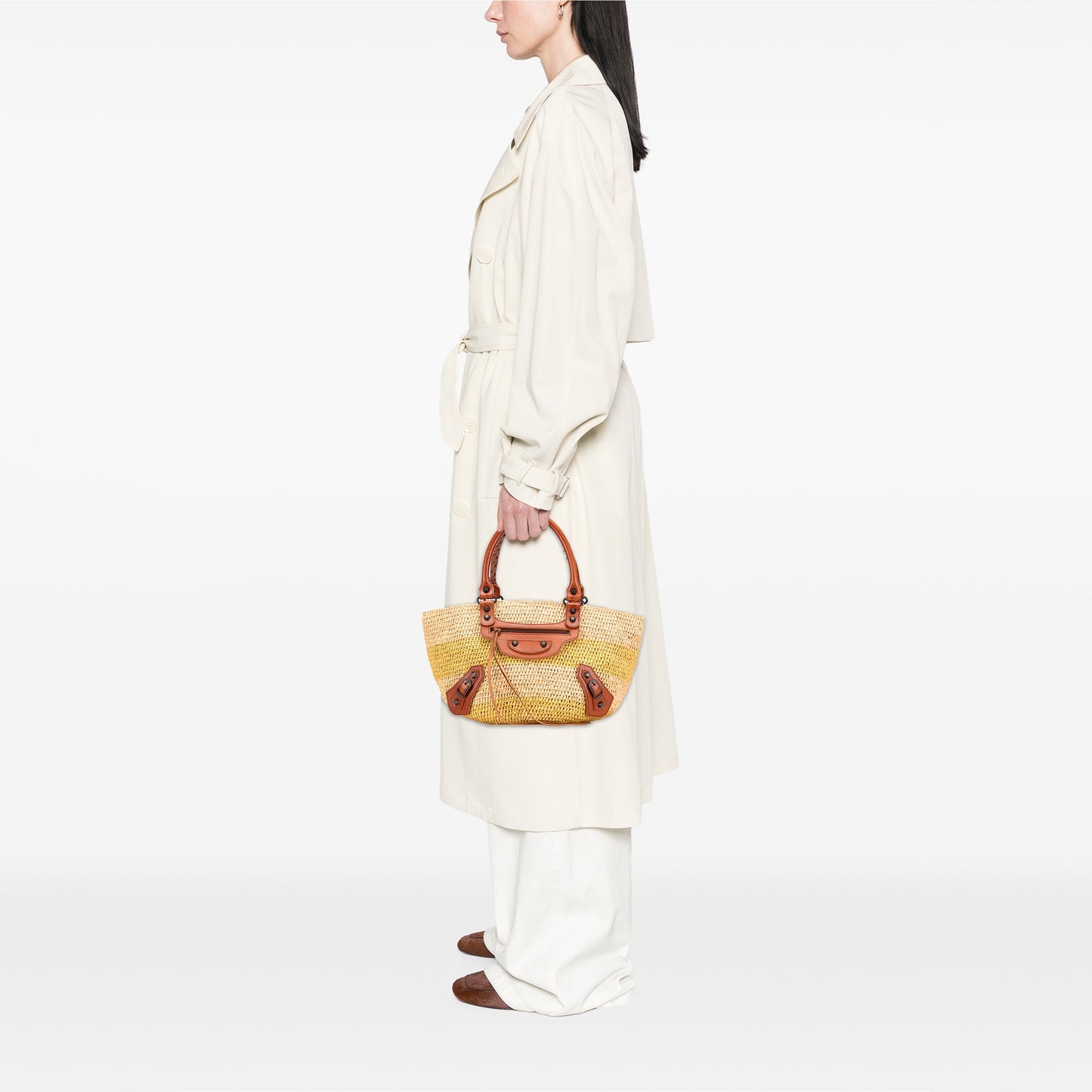 Balenciaga Raffia Motocross Classic Panier Basket Tote