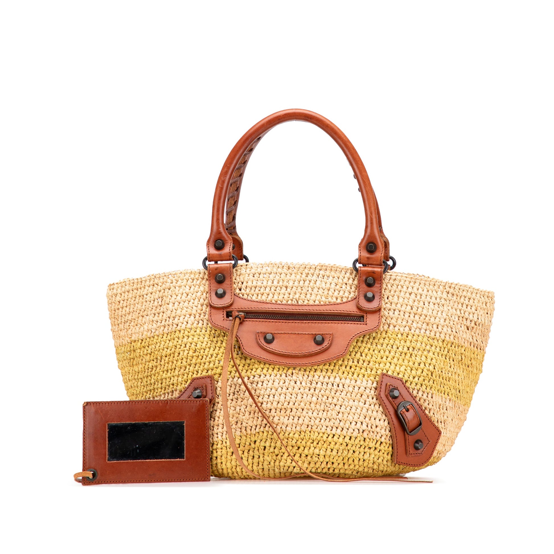 Balenciaga Raffia Motocross Classic Panier Basket Tote