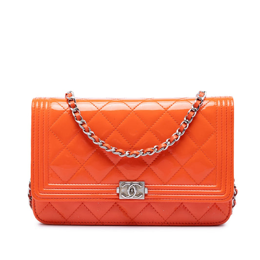 Chanel Quilted Patent Boy Wallet on Chain