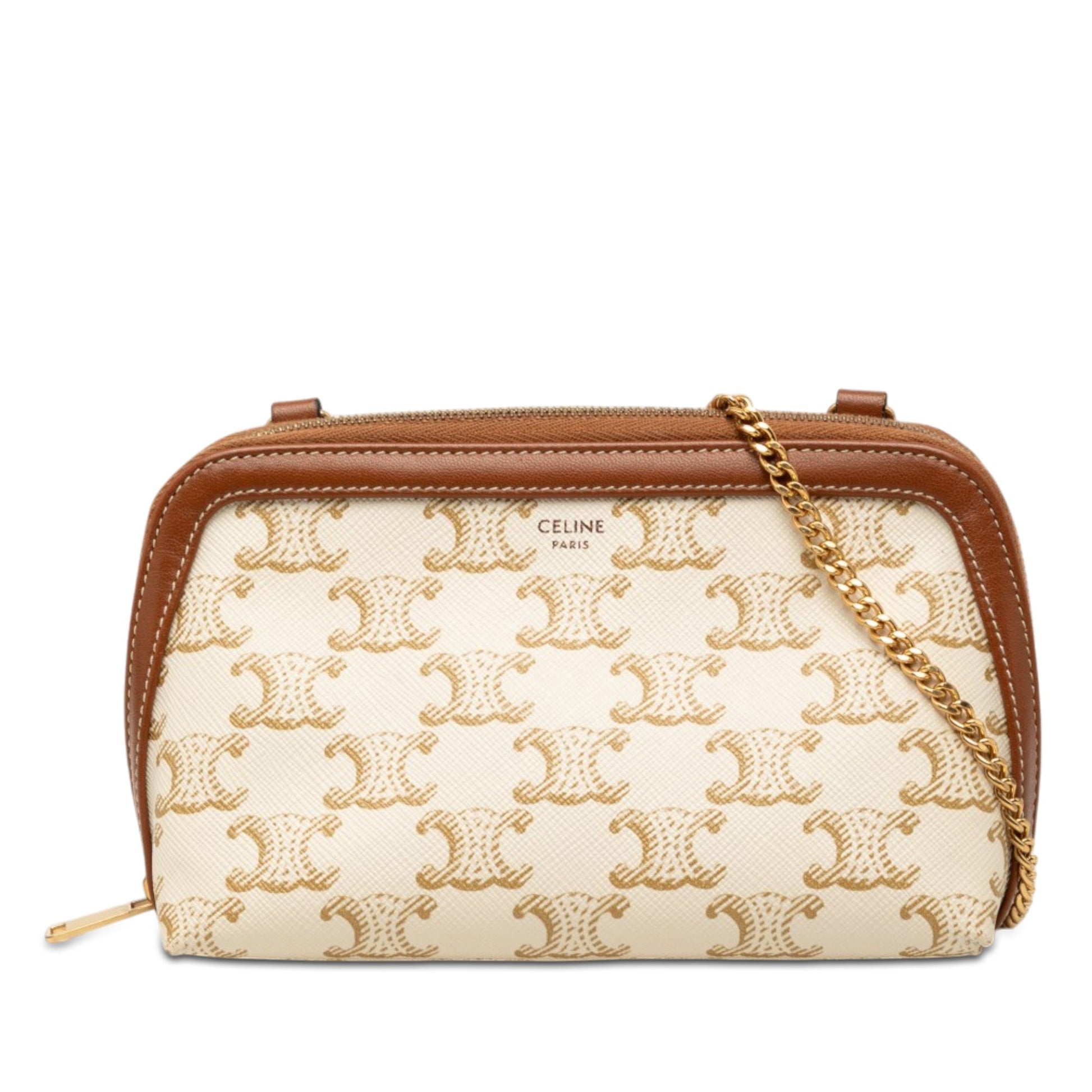 Celine Triomphe Coated Canvas Clutch On Chain