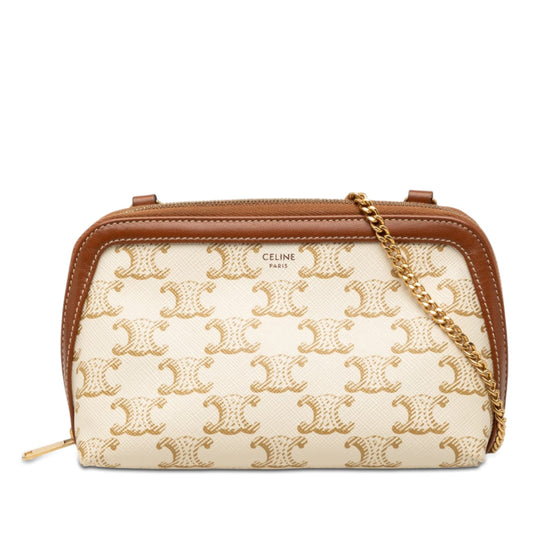 Celine Triomphe Coated Canvas Clutch On Chain