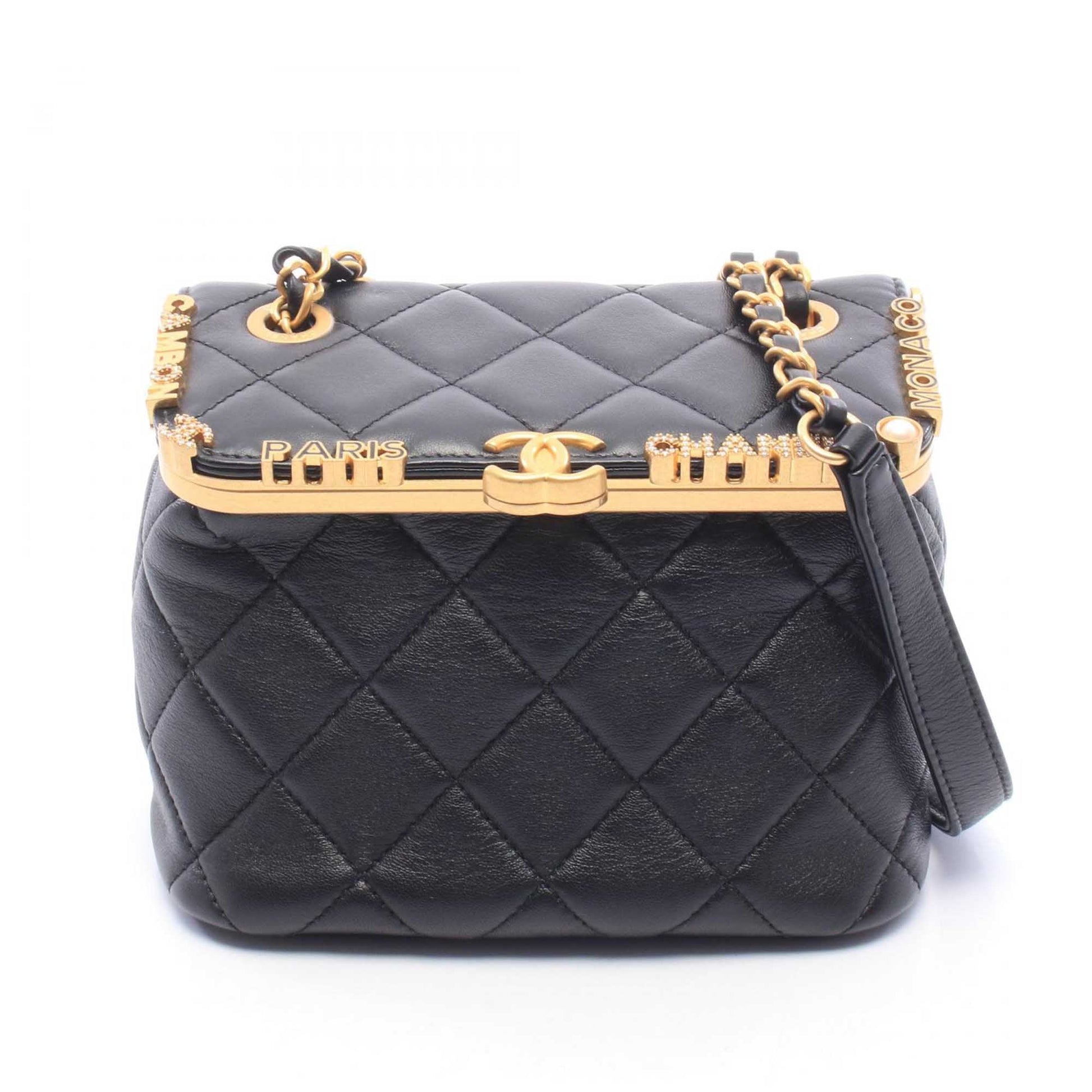 Chanel Mini Quilted Lambskin Paris Monaco Kiss Lock Vanity Bag