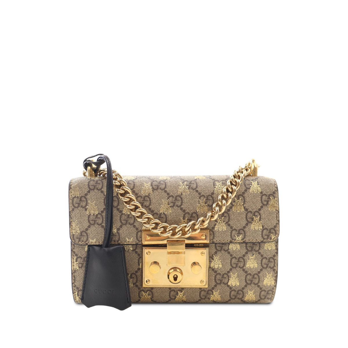Gucci Small GG Supreme Bee Padlock Crossbody — Beige