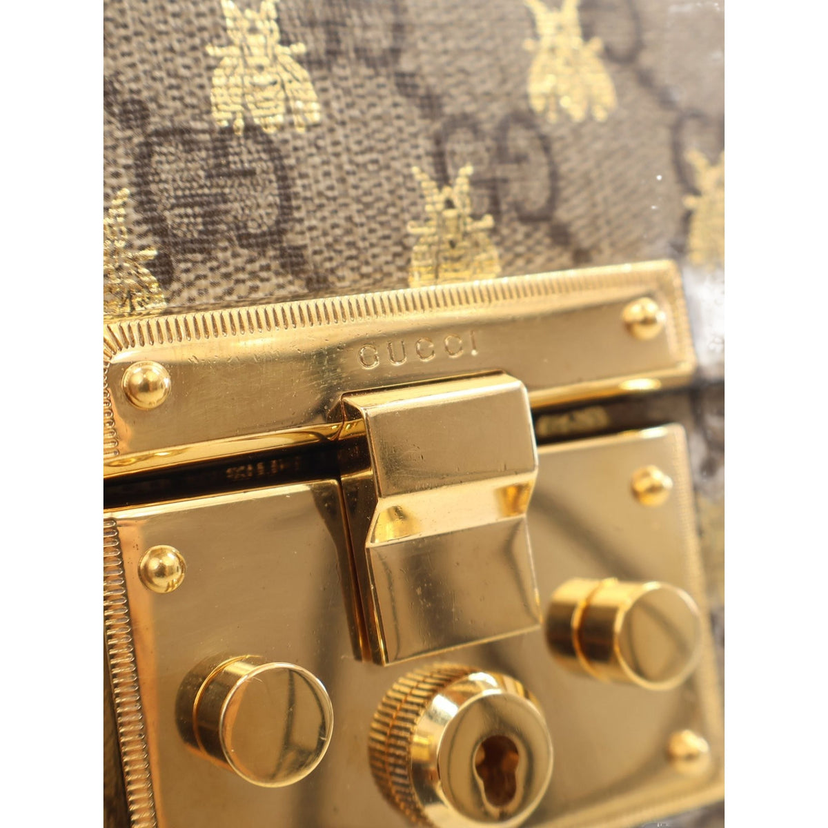 Gucci Small GG Supreme Bee Padlock Crossbody — Beige