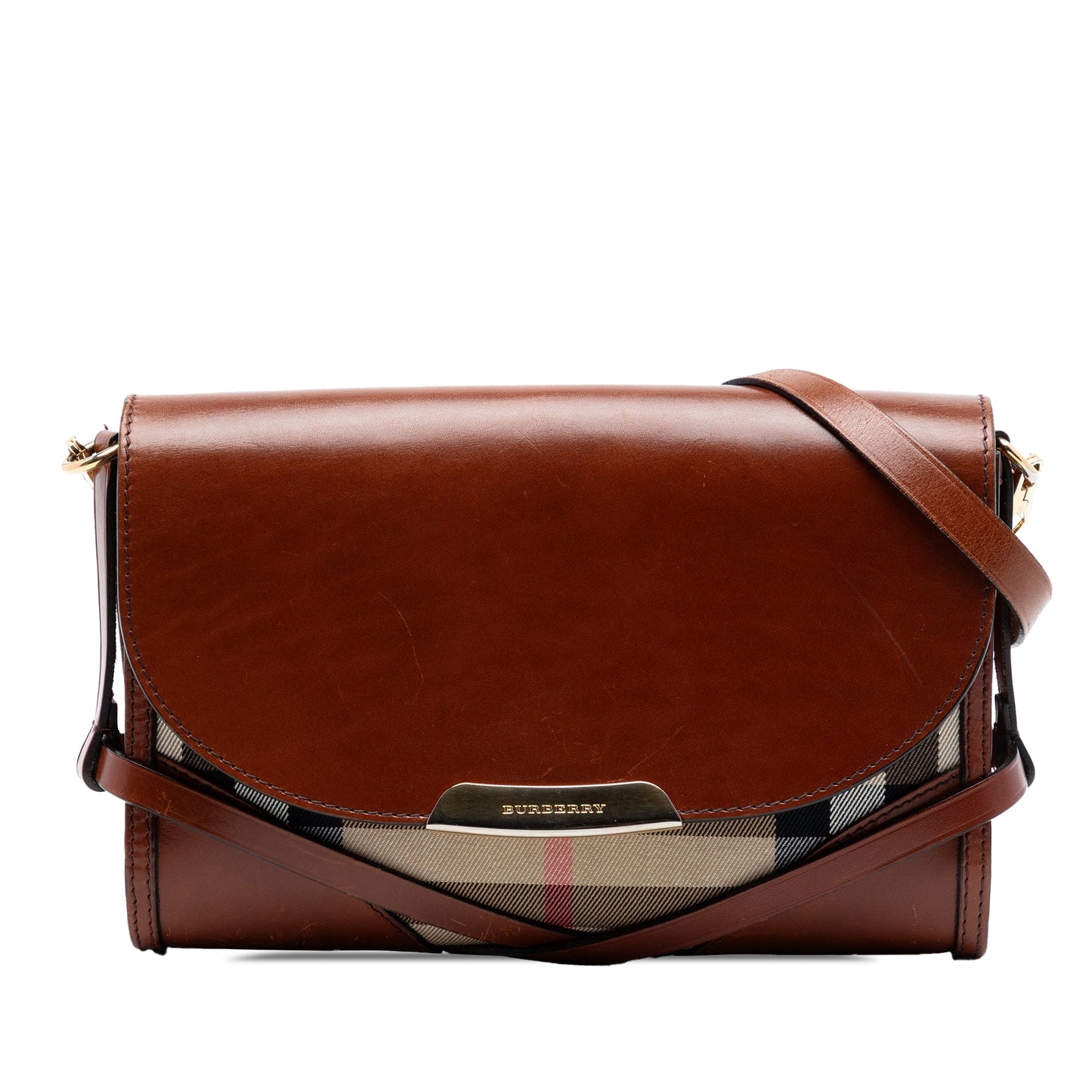 Burberry Leather and House Check Canvas Bridle Abbott Crossbody