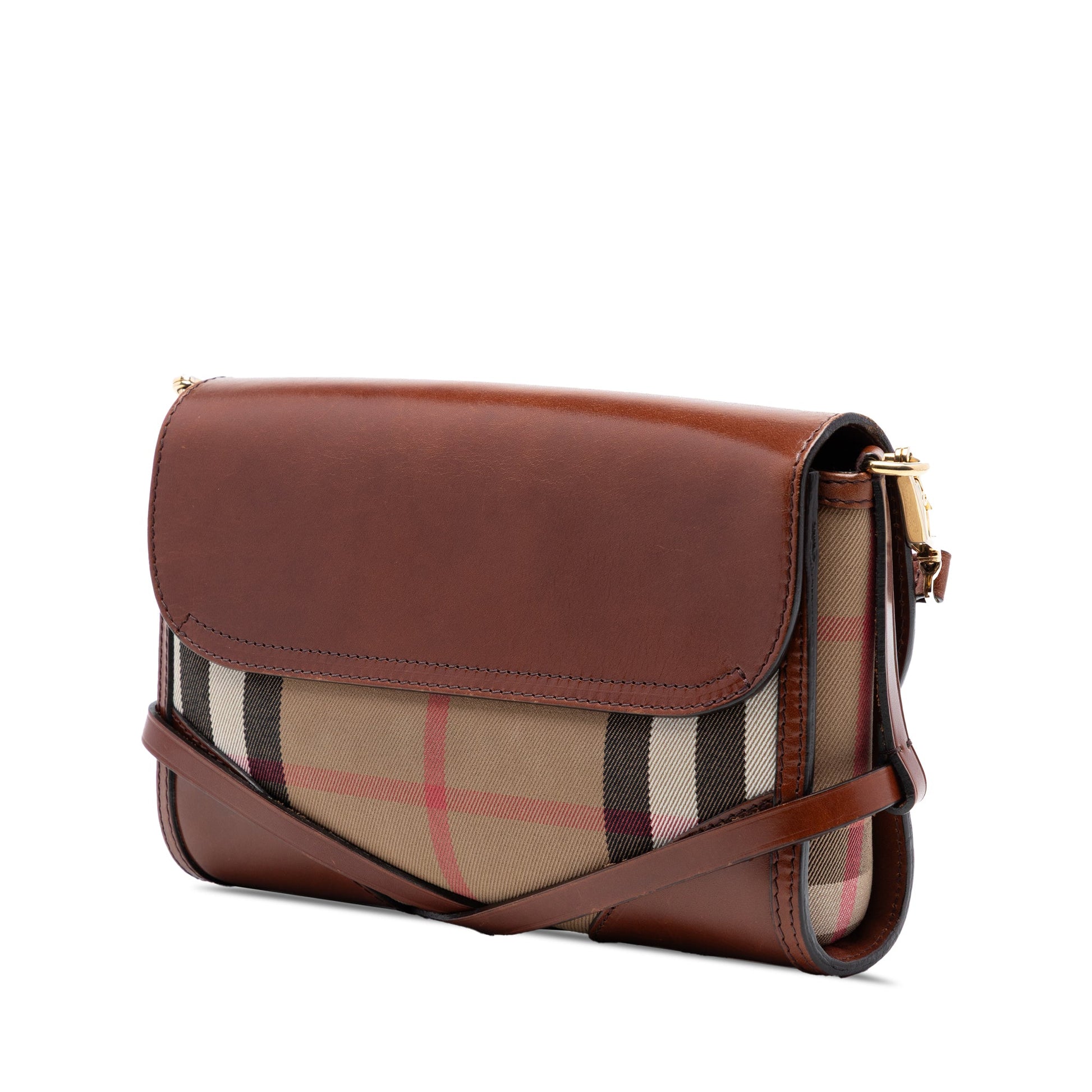 Burberry Leather and House Check Canvas Bridle Abbott Crossbody