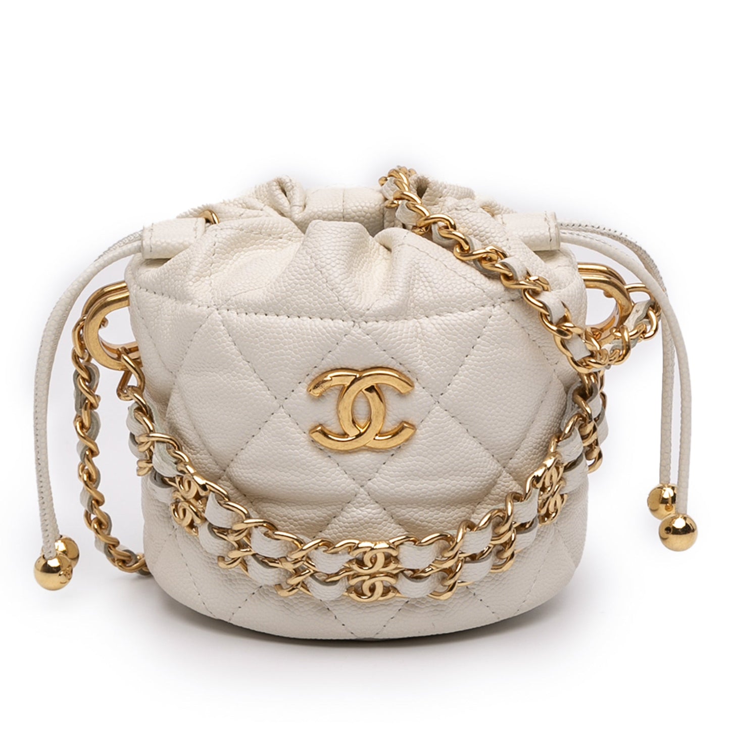 Chanel Mini Quilted Caviar Twist Your Buttons Drawstring Bucket Bag