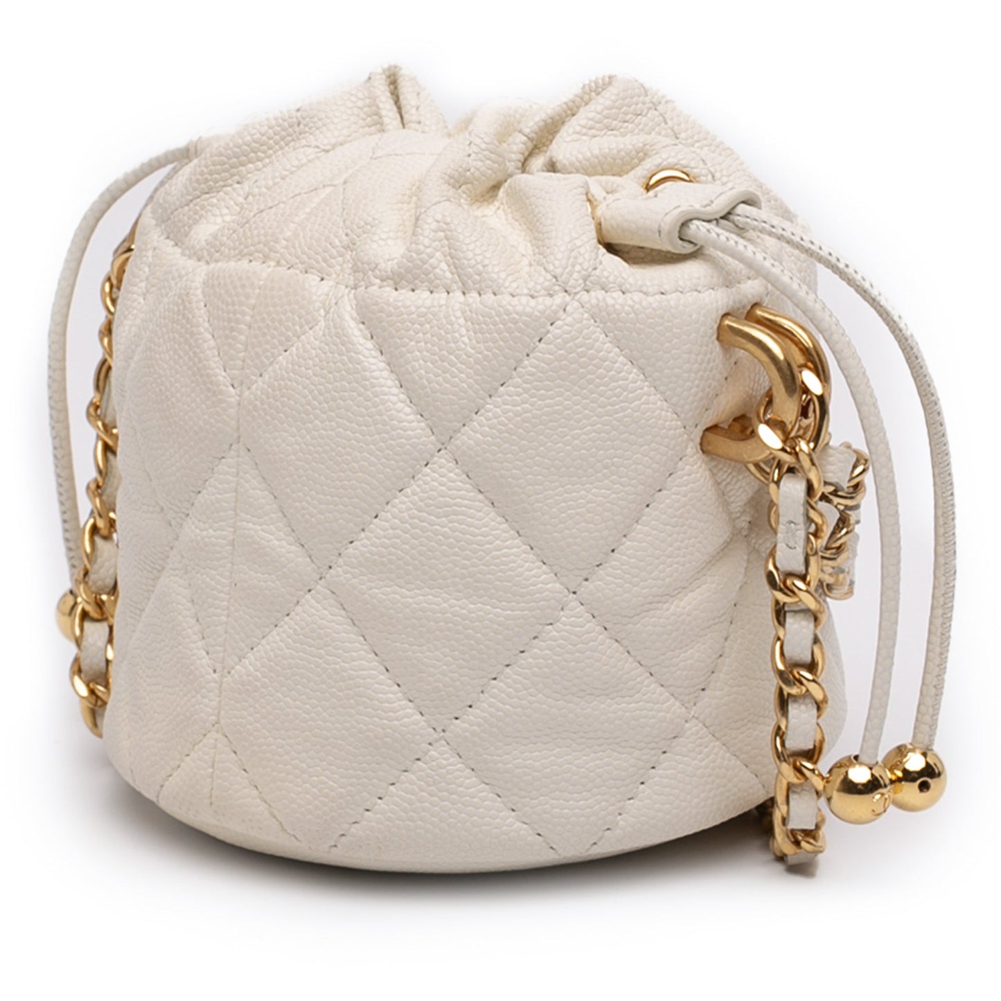 Chanel Mini Quilted Caviar Twist Your Buttons Drawstring Bucket Bag