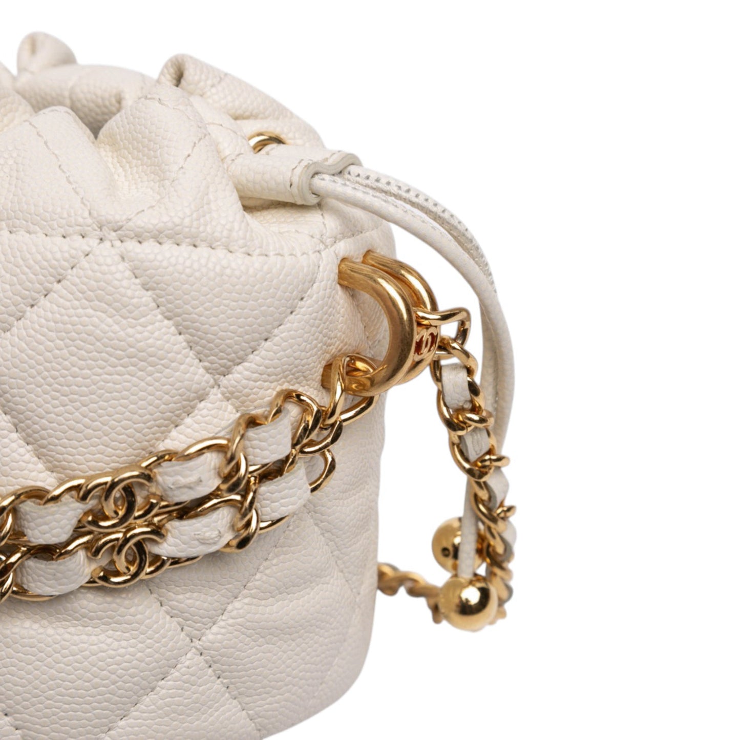 Chanel Mini Quilted Caviar Twist Your Buttons Drawstring Bucket Bag