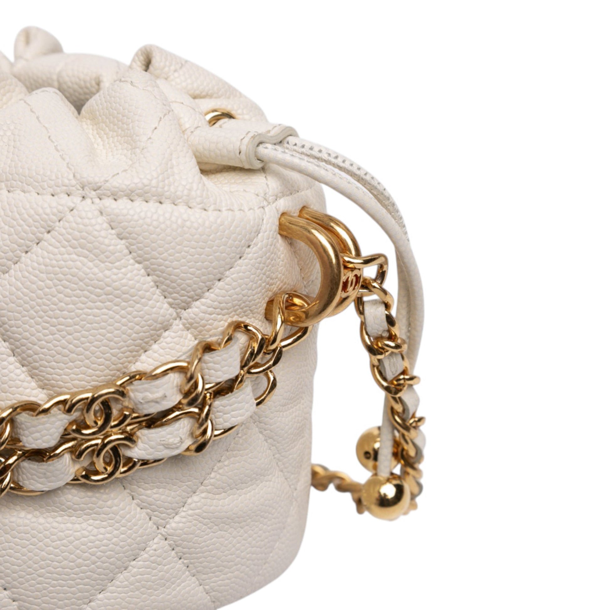 Chanel Mini Quilted Caviar Twist Your Buttons Drawstring Bucket Bag