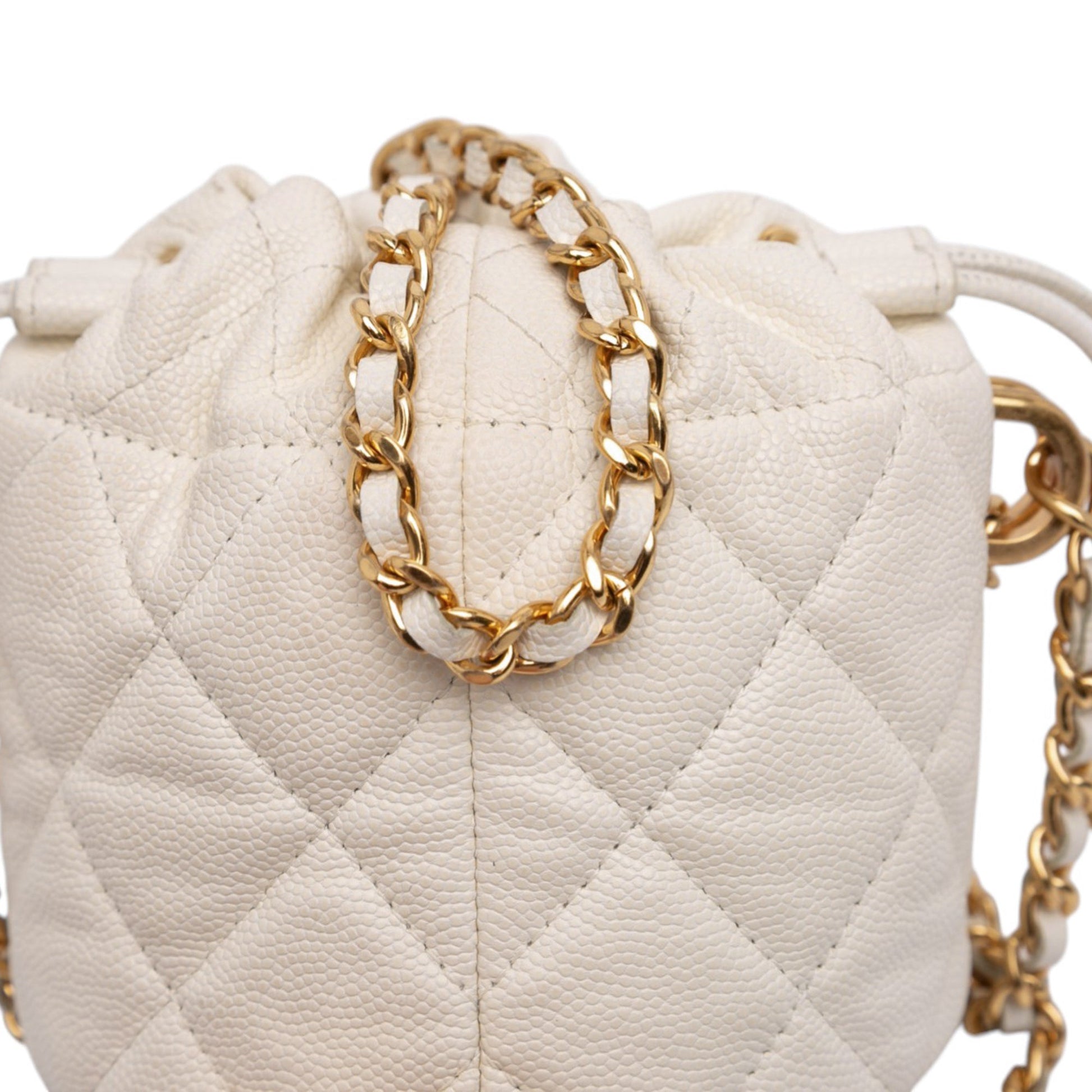 Chanel Mini Quilted Caviar Twist Your Buttons Drawstring Bucket Bag